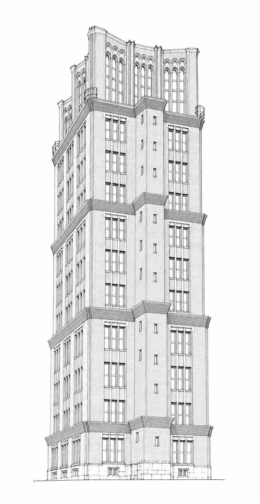 Skizze denkmalgeschützter Büroturm Berlin-Reinickendorf