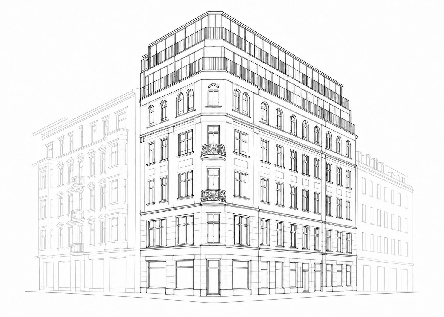 Skizze Geschäftshaus Berlin-Mitte, Eckhaus